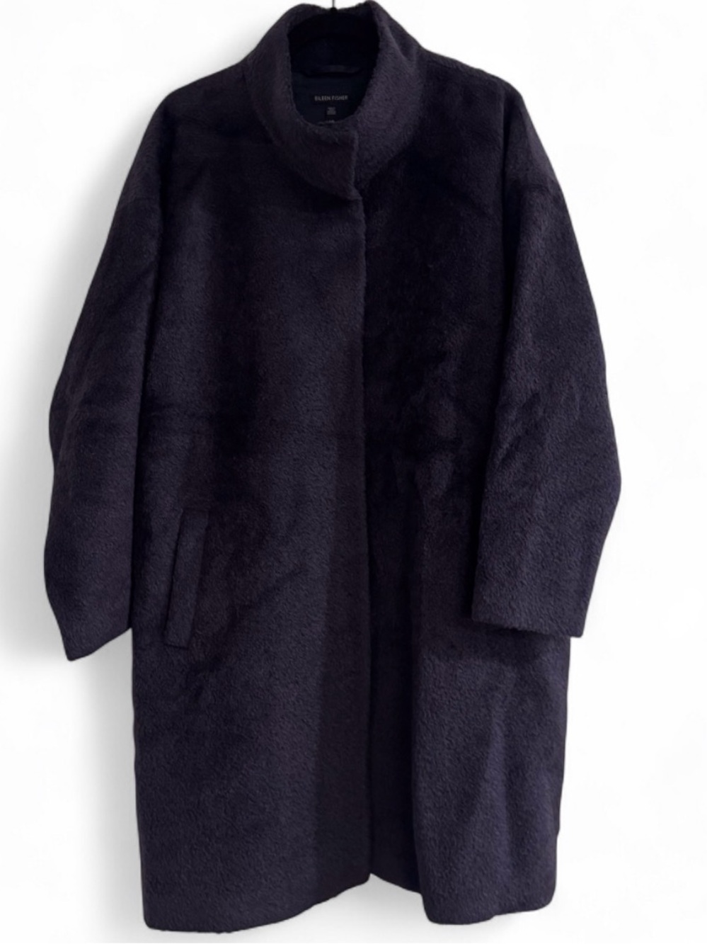 NWOT Eileen Fisher Quiet Luxury Alpaca Stand Collar Coat Large Nocturne